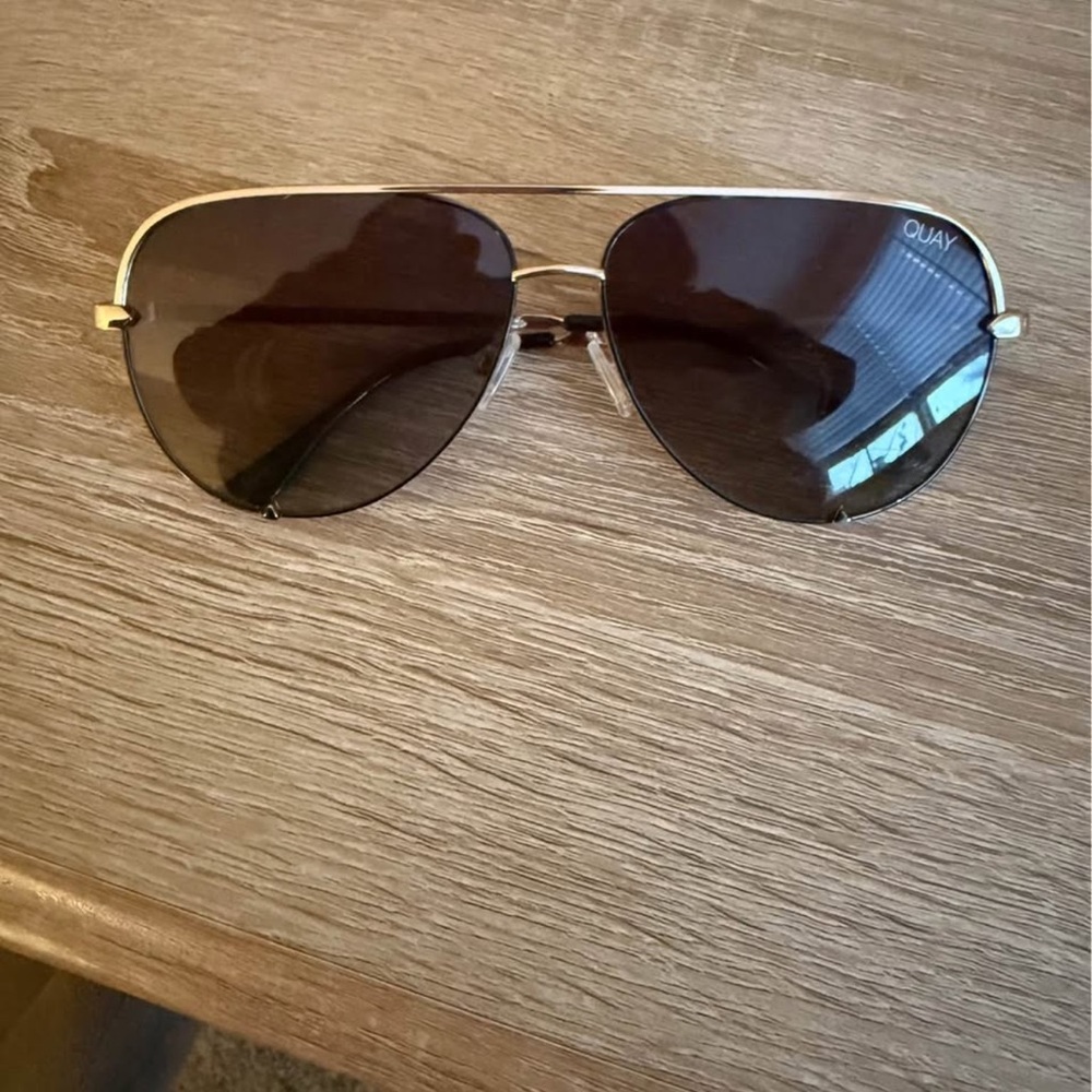 Quay Australia Gold and Brown Aviator Sunglasses